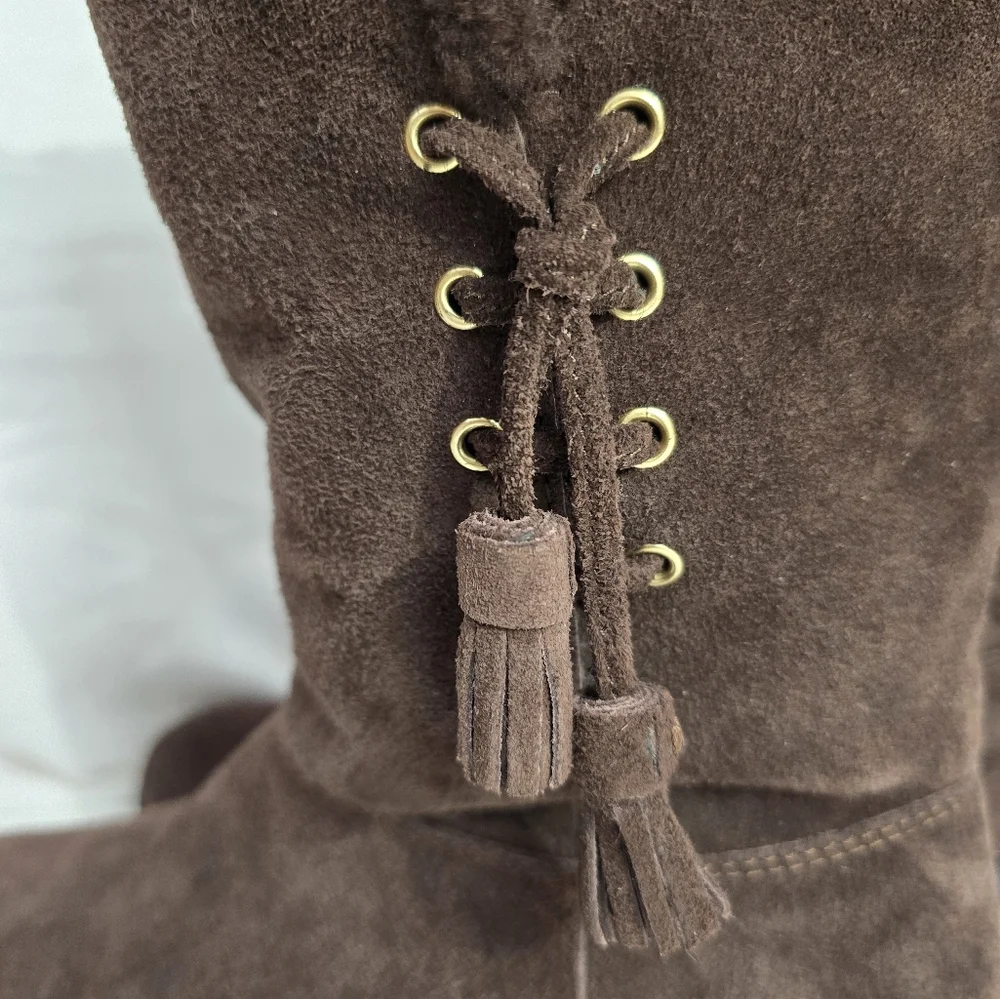 Lauren Ralph Lauren Tadina Brown Suede Nubuck Lamb Fur Shearling Boots s…
